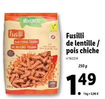 Lidl Fusilli de lentille / pois chiche offre