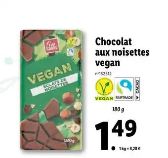 Lidl Chocolat aux noisettes vegan offre