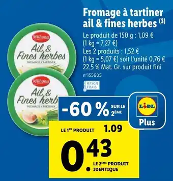 Lidl Fromage à tartiner ail & fines herbes offre