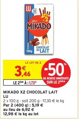 Intermarché Express Lu mikado x2 chocolat lait offre