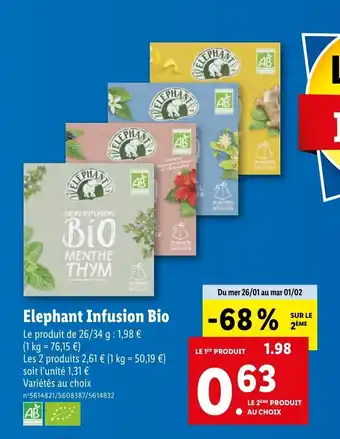 Lidl Elephant infusion bio offre