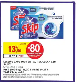 Intermarché Skip lessive caps tout en 1 active clean x38 offre