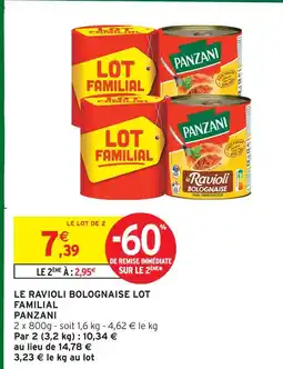 Intermarché Panzani le ravioli bolognaise lot familial offre