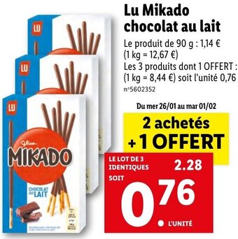 Lidl Lu mikado chocolat au lait offre