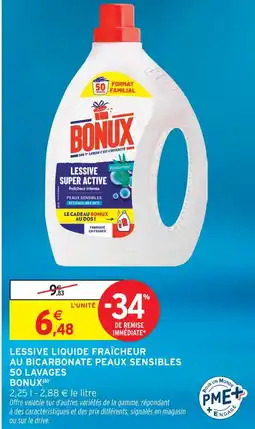 Intermarché Bonux lessive liquide fraîcheur au bicarbonate peaux sensibles 50 lavages offre
