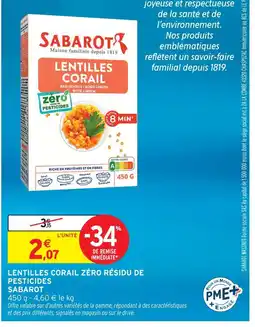Intermarché Sabarot lentilles corail zéro résidu de pesticides offre