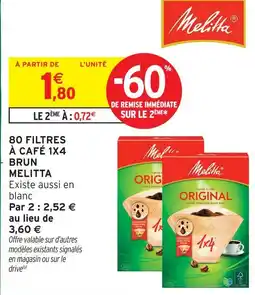 Intermarché Melitta 80 filtres à café 1x4 brun offre