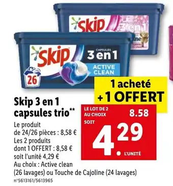 Lidl Skip 3 en 1 capsules trio offre