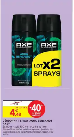 Intermarché Axe déodorant spray aqua bergamot offre