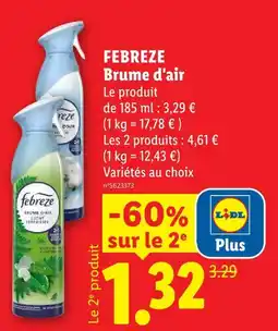Lidl Febreze brume d'air offre