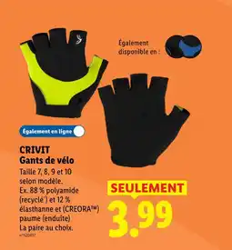 Lidl Crivit gants de vélo offre