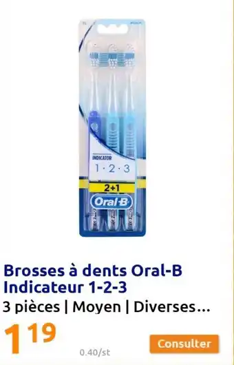 Action Brosses à dents oral-b indicateur 1-2-3 offre