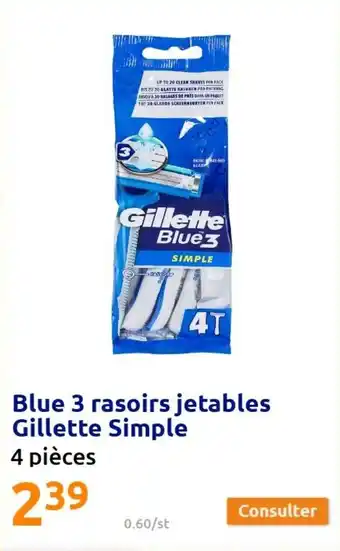 Action Blue 3 rasoirs jetables gillette simple offre