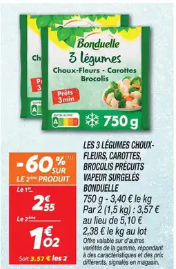 Netto Bonduelle 3 légumes choux-fleurs, carottes, brocolis précuits vapeur surgelés offre