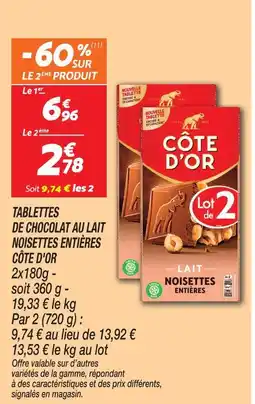Netto Côte d'or tablettes de chocolat au lait noisettes entières offre