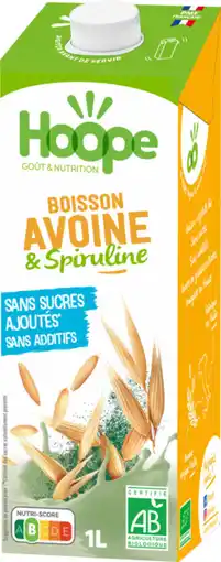 Auchan Hoope boisson végétale bio avoine et spiruline hoope offre