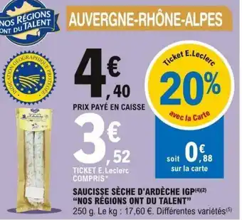 E.Leclerc Saucisse Sèche d'Ardèche IGP offre