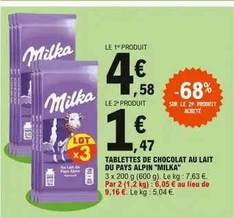 E.Leclerc Tablettes de Chocolat Au Lait offre