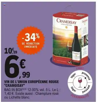 E.Leclerc Vin de L'Union Européenne Rouge offre