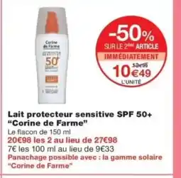Monop' CORINE DE FARME Lait protecteur sensitive SPF 50+ offre