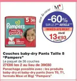 Monop' PAMPERS Couches baby-dry Pants Taille 5 offre
