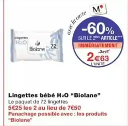 Monop' BIOLANE Lingettes bébé H₂O offre