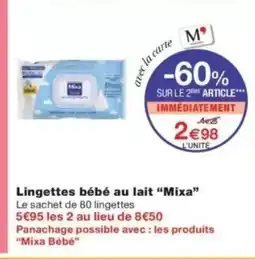 Monop' MIXA Lingettes bébé au lait offre