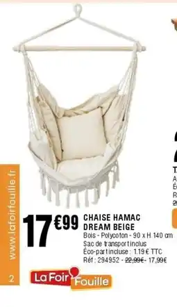 La Foir'Fouille Chaise hamac dream beige offre
