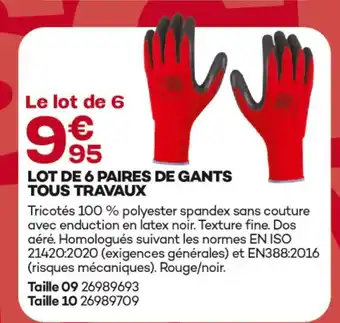 Lot de 6 paires de gants tous travaux taille 09