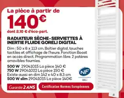 Gedimat Goreli radiateur sèche-serviettes à inertie fluide digital offre