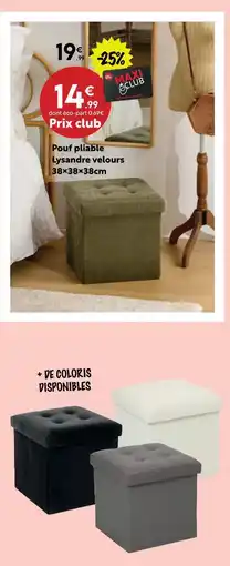 Maxi Bazar Pouf pliable lysandre velours 38×38×38cm offre