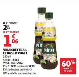 Auchan Supermarché Vinaigrette ail et basilic puget offre