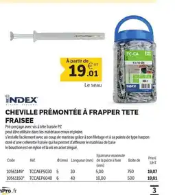DomPro INDEX Cheville prémontée à frapper tete fraisee offre