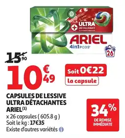 Auchan Supermarché Capsules de lessive ultra détachantes ariel offre