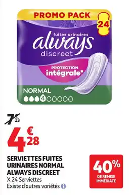 Auchan Supermarché Serviettes fuites urinaires normal always discreet offre