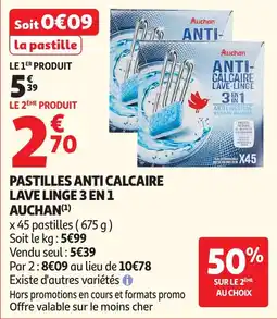 Auchan Supermarché Pastilles anti calcaire lave linge 3 en 1 auchan offre