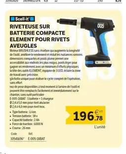 DomPro SCELL-IT Riveteuse sur batterie compacte element pour rivets aveugles offre