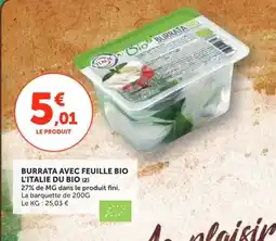 Utile L'ITALIE DU BIO Burrata avec feuille bio offre