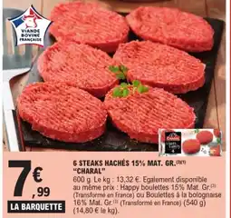 E.Leclerc CHARAL 6 steaks hachés 15% mat. gr. offre