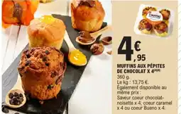 E.Leclerc Muffins aux pépites de chocolat x 4 offre
