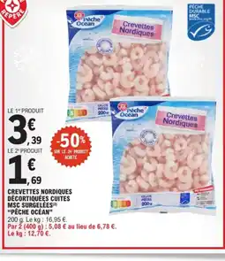 E.Leclerc PÊCHE OCÉAN Crevettes nordiques décortiquées cuites msc surgelées offre