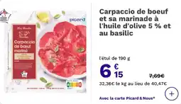 Picard Carpaccio de boeuf et sa marinade à l'huile d'olive 5 % et au basilic offre