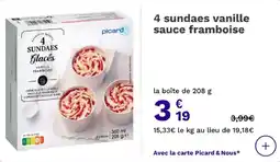 Picard 4 sundaes vanille sauce framboise offre