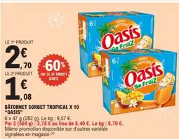 E.Leclerc OASIS Bâtonnet sorbet tropical x 10 offre