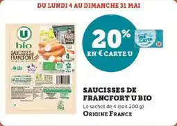 Super U Saucisses de francfort u bio offre