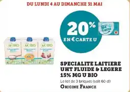 Super U Specialite laitiere uht fluide & legere 15% mg u bio offre