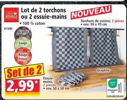 Norma Casa royale lot de 2 torchons ou 2 essuie-mains offre