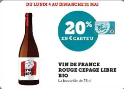 Super U Vin de france rouge cepage libre bio offre