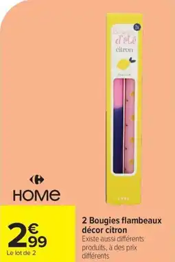 Carrefour 2 bougies flambeaux décor citron offre