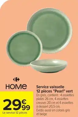 Carrefour Service vaisselle 12 pièces pearl vert offre